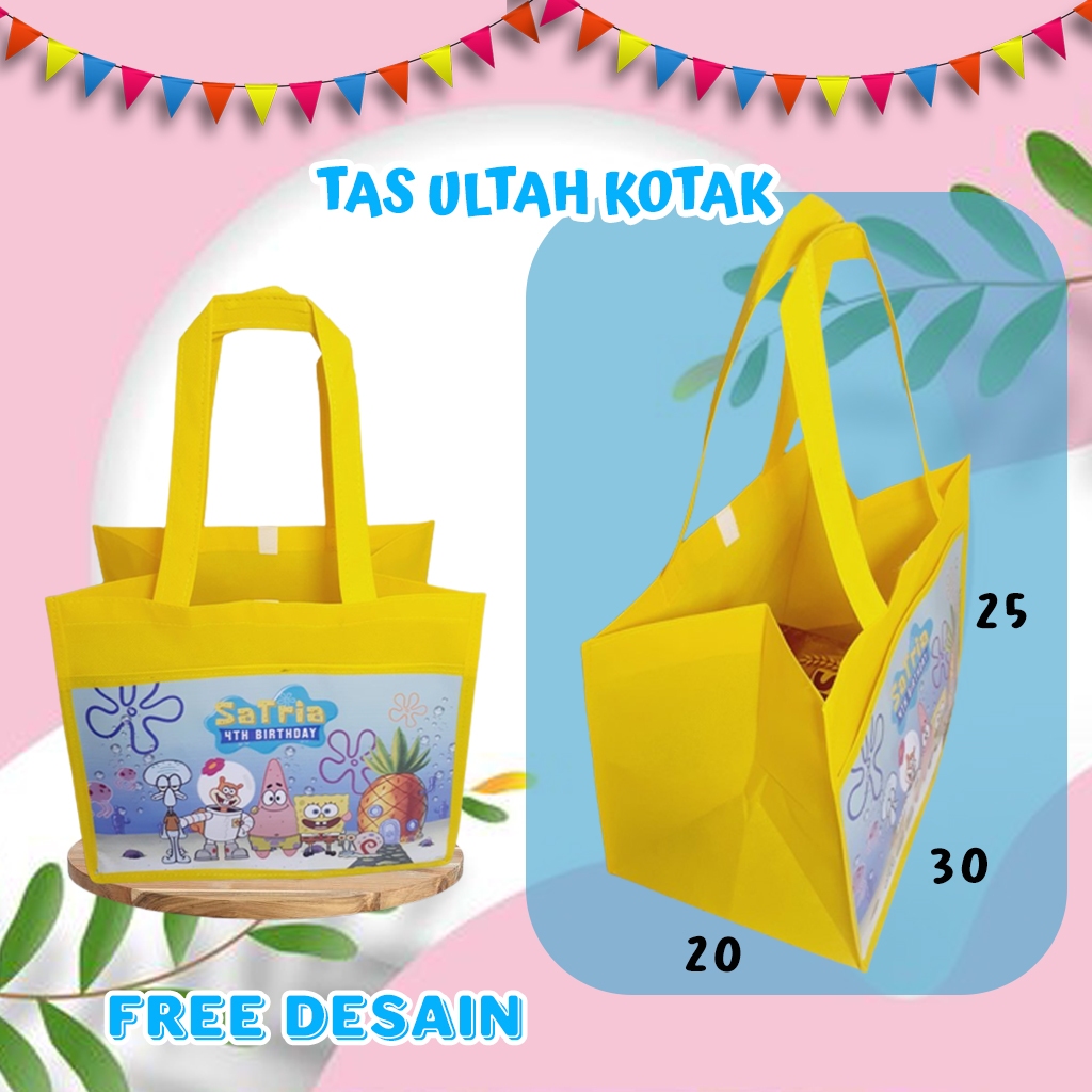 

Tas ultah Kotak Spunbond custom Tema Spongebob Lucu