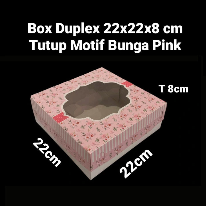 

(5 pcs) kardus duplex tutup motif bunga pink dus kue spiku box lapis legit kotak kemasan roti pudding ukuran 22x22x8cm