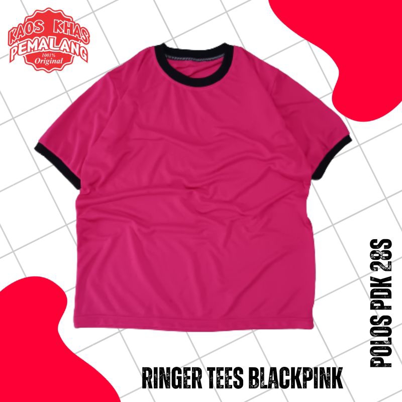 Ringer tee polos blackpink - Kaos polos ringer merah muda hitam