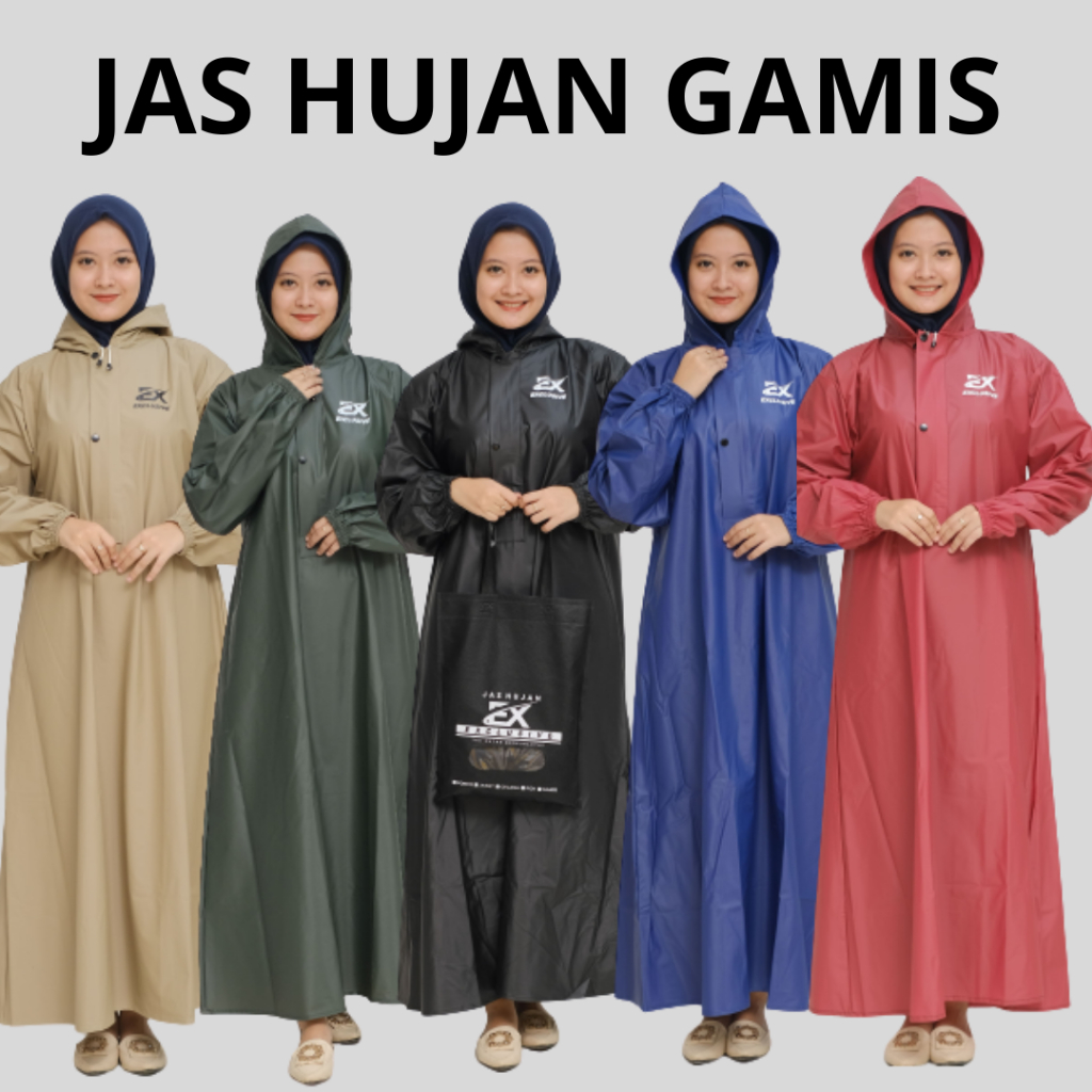 Jas Hujan Mantel Wanita Syari | Jas Hujan Gamis Muslimah Hijab Model Jubah  Anti Air Tebal Bahan PVC
