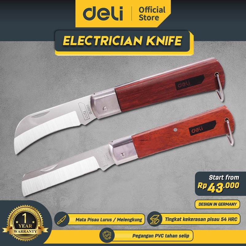Deli Pisau Kabel Lurus dan Bengkok 200mm Dengan Gagang Kayu DL00X0