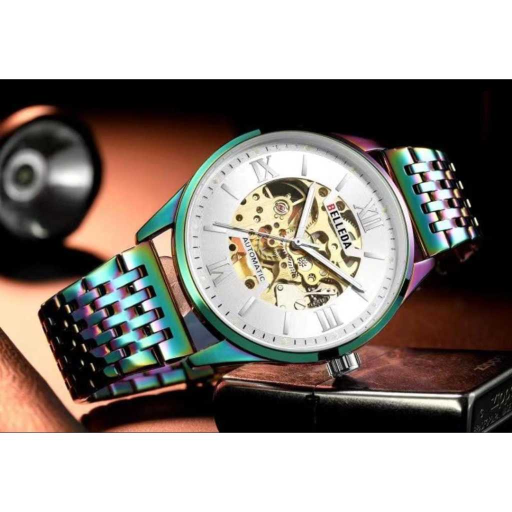 Jam Tangan Pria BELLEDA 9397 Otomatis Rantai Stainless Steel Mekanik Tanpa Baterai Anti Air 30M