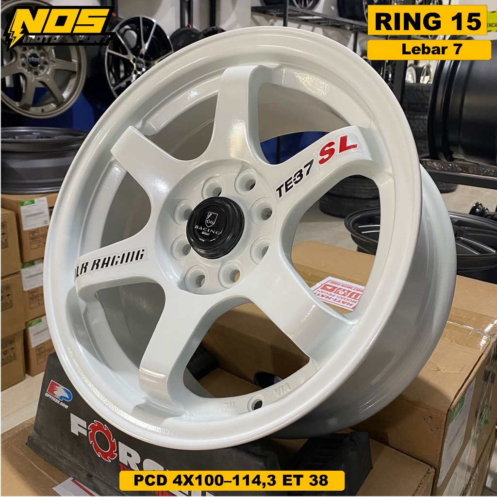 Velg racing te37 warna putih ring 15 untuk mobil avanza, sigra, brio, agya, lebar 7