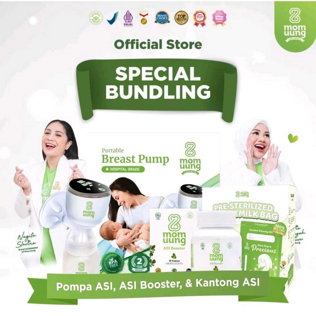 Mom Uung ASI Booster Special Bundling 60 Kapsul + Kantong ASI 100 ml + Pompa ASI Mom Uung / Pelancar