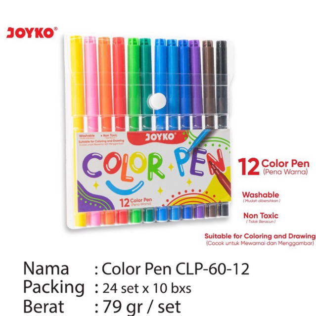 

Clp-60 Joyko Spidol Warna 12w / Washable Color Pen 12 warna Clp-60-12