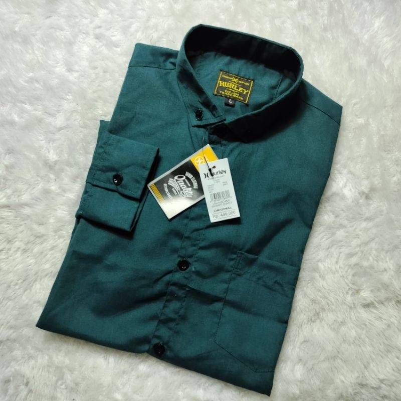 KEMEJA POLOS LENGAN PANJANG HIJAU BOTOL SIZE JUMBO M - XXXL / BAJU KEMEJA POLOS HIJAU BOTOL PANJANG 