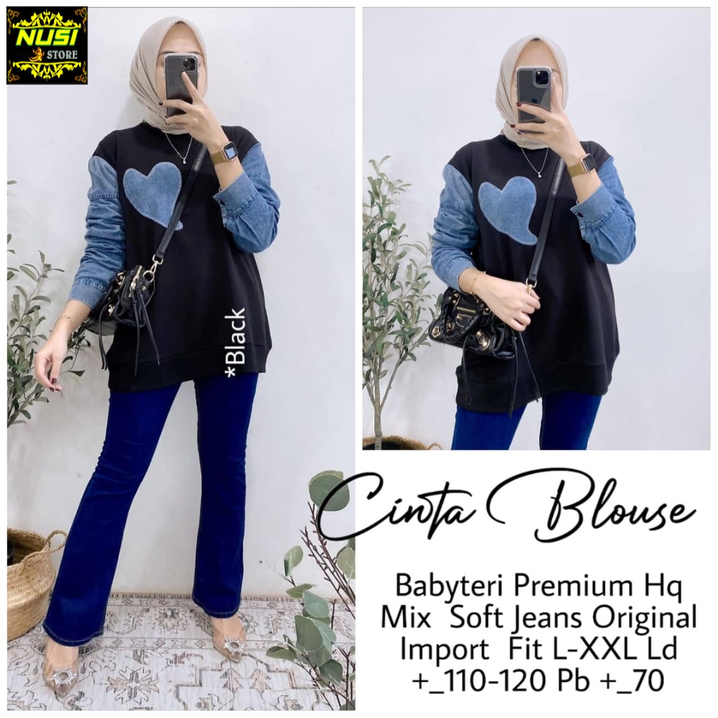 cinta blouse jumbo ld 20 blus atasan pakaian baju kaos melar big size bigsize xxxl motif polos santa