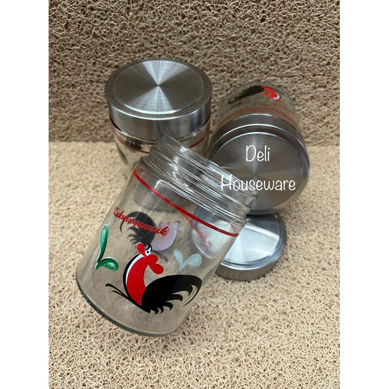 Toples Kaca Tutup Putar Stainless Polos - Motif / Jar Toples Kue