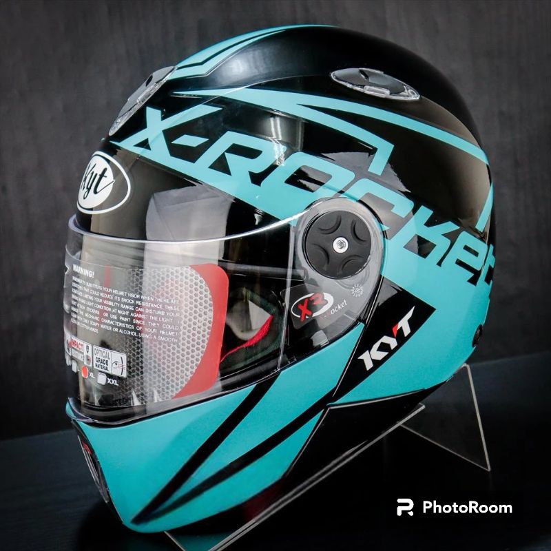 HELM KYT X ROCKET #4 BLACK AQUA BLUE FULL FACE ORIGINA 100%