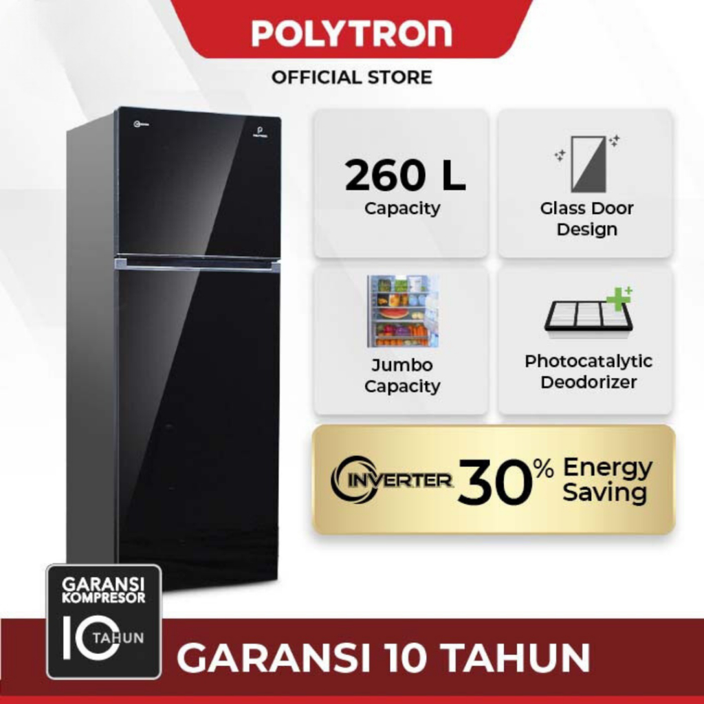 KULKAS POLYTRON BELLEZA JUMBO 2 PINTU 260 LITER INVERTER PRW 29 VX / POLYTRON PRW29VX