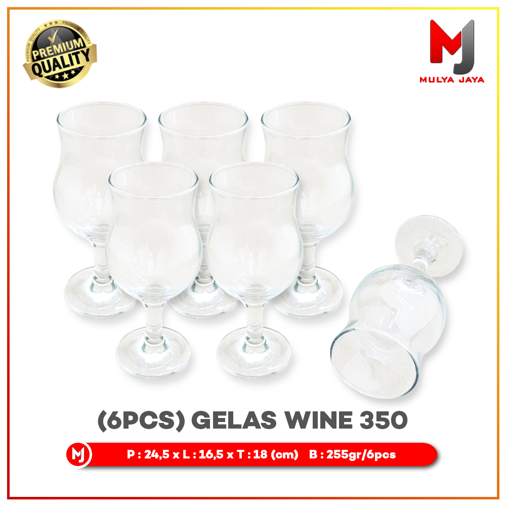 Mulya Jaya Gelas Wine Kaca Besar Set 6Pcs Gelas Kaca Tinggi 350mL