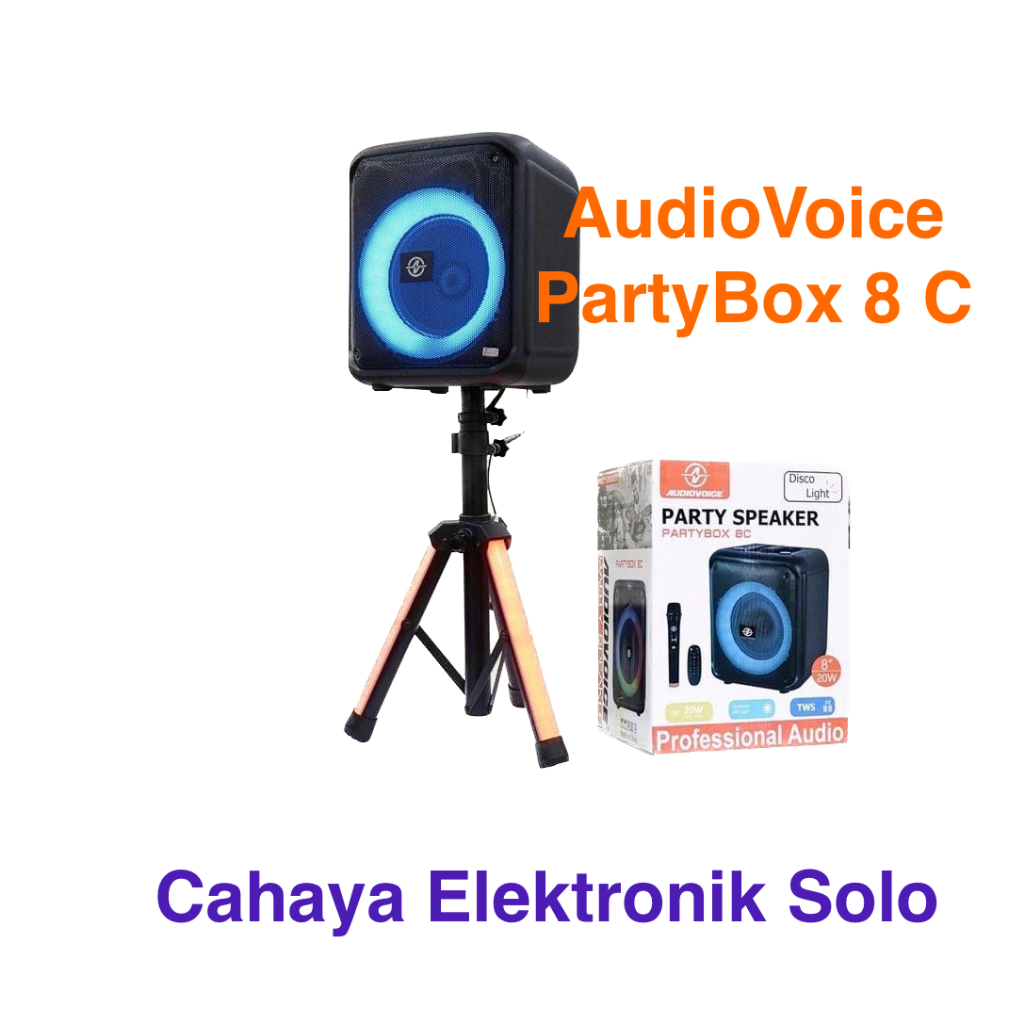 Portable Speaker Wireless Audiovoice Partybox 8C Mic 8 inch BONUS Stand Portabel Audio Voice
