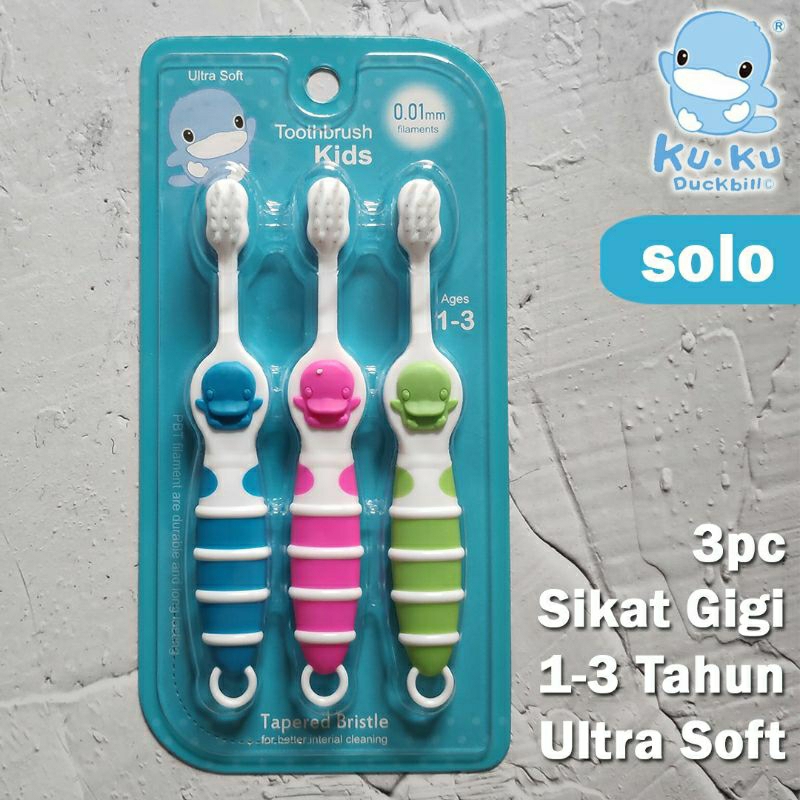 Sikat Gigi Anak Tapered Bristle 1-3th 3-6th Kuku Duckbill Toothbrush 3pc