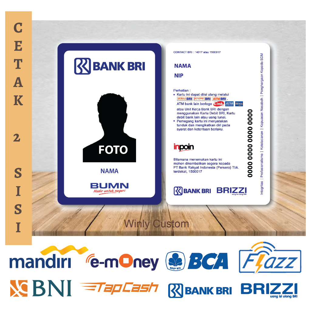 KARTU E MONEY ID CARD BANK BRI BUMN LAMA E TOLL KARTU PEGAWAI BUMN TERBARU TERLARIS MURAH - 2 SISI