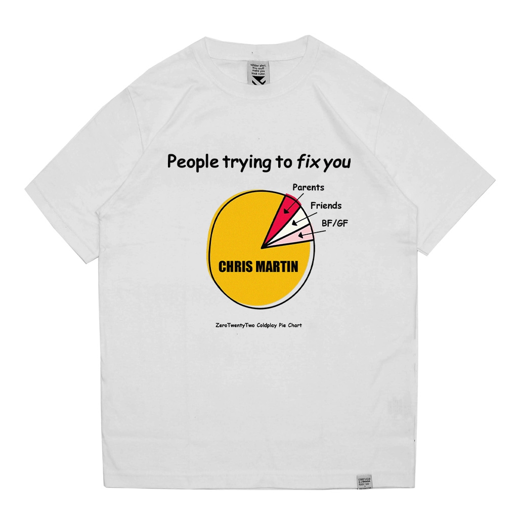 Kaos Distro Parodi ZeroTwentyTwo T-Shirt Fix You Pie Chart White | Baju Pria Parody Plesetan Band