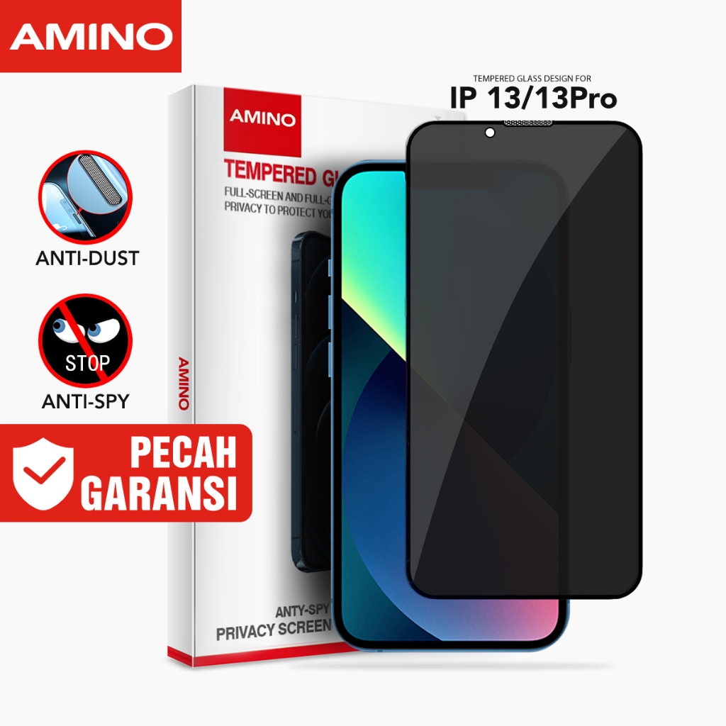 AMINO Anti Spy Tempered Glass Untuk Iphone 13 13 Pro Privacy Glass  / Dust Proof Full Screen Protect
