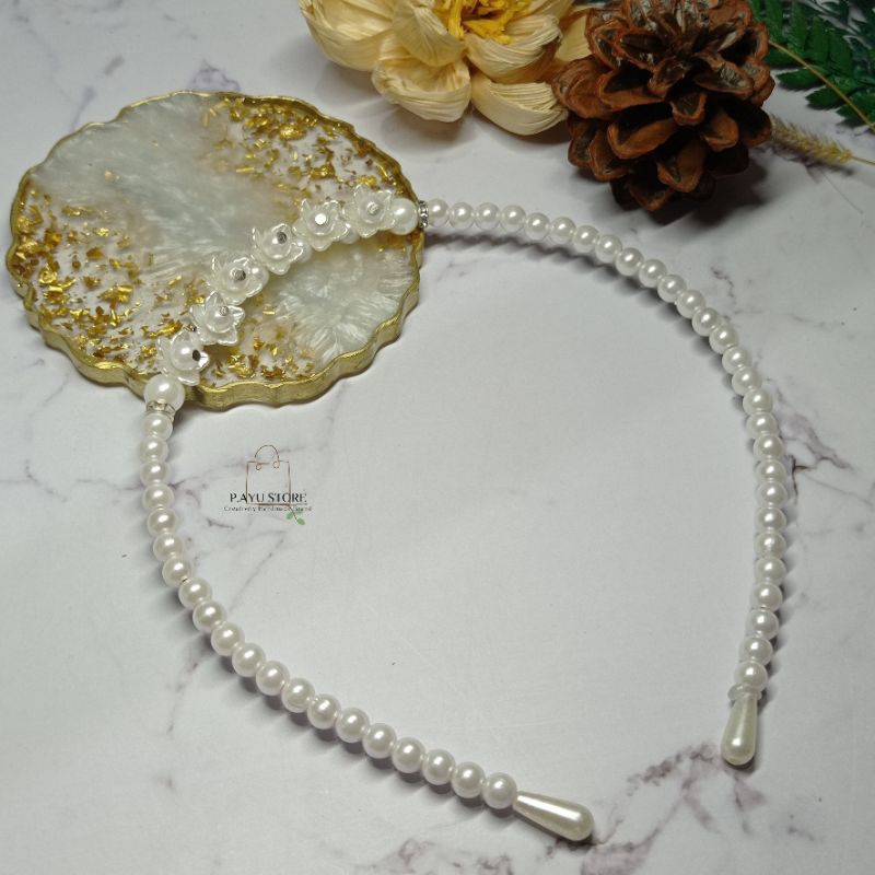 Bando Mutiara Mix Bunga Putih