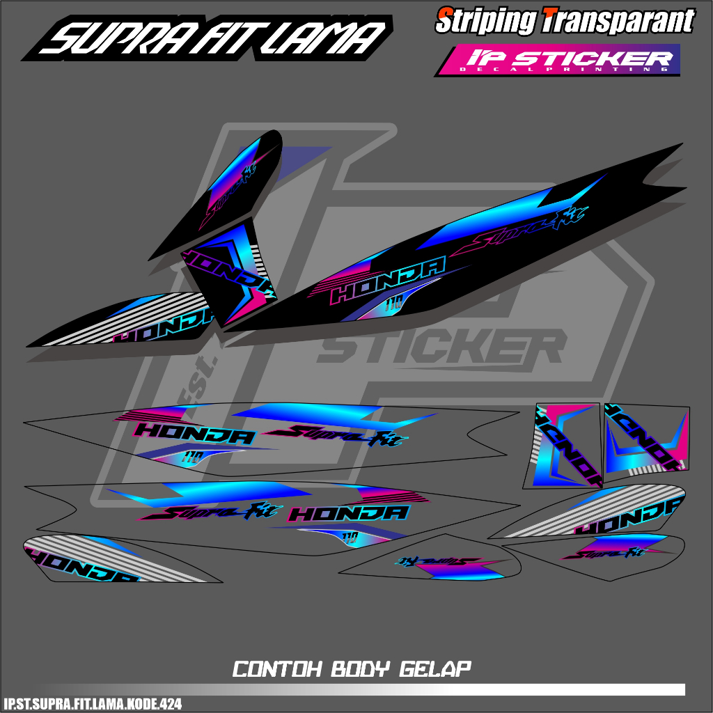 (COD) STRIPING MOTOR HONDA SUPRA FIT LAMA  DESAIN RACING HOLOGRAM DAN TRANSPARAN KODE-424