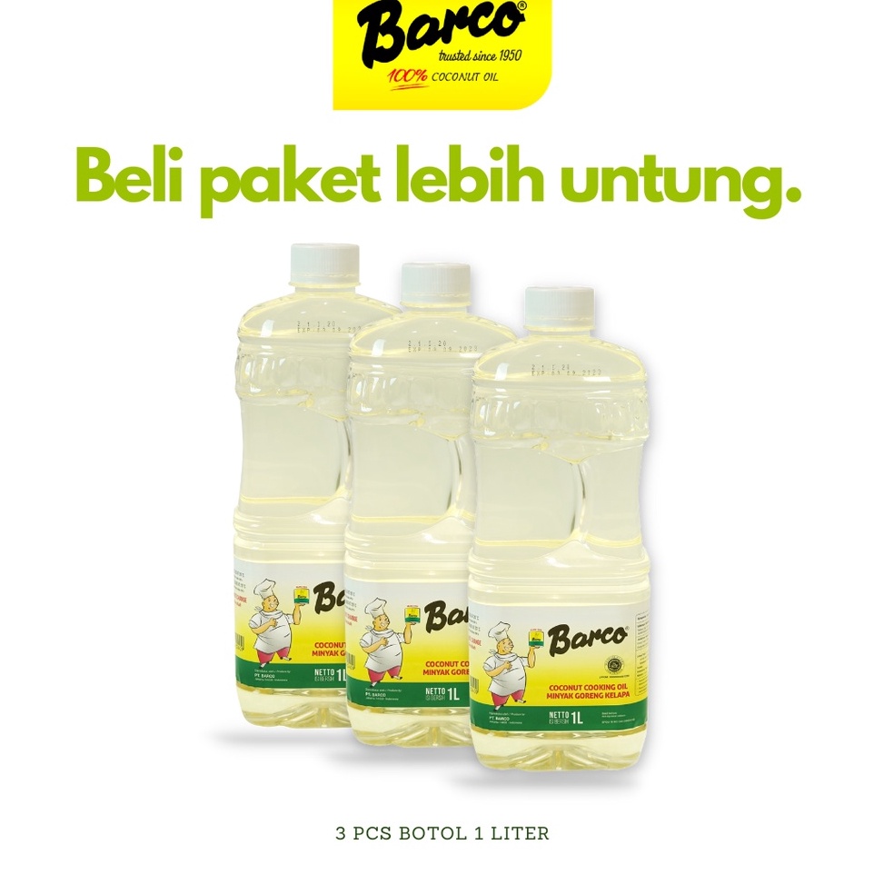 

F⚡ASH Promo Promo!! Botol 1 ltr (3 Pcs) Minyak Goreng Kelapa "Barco" The Best