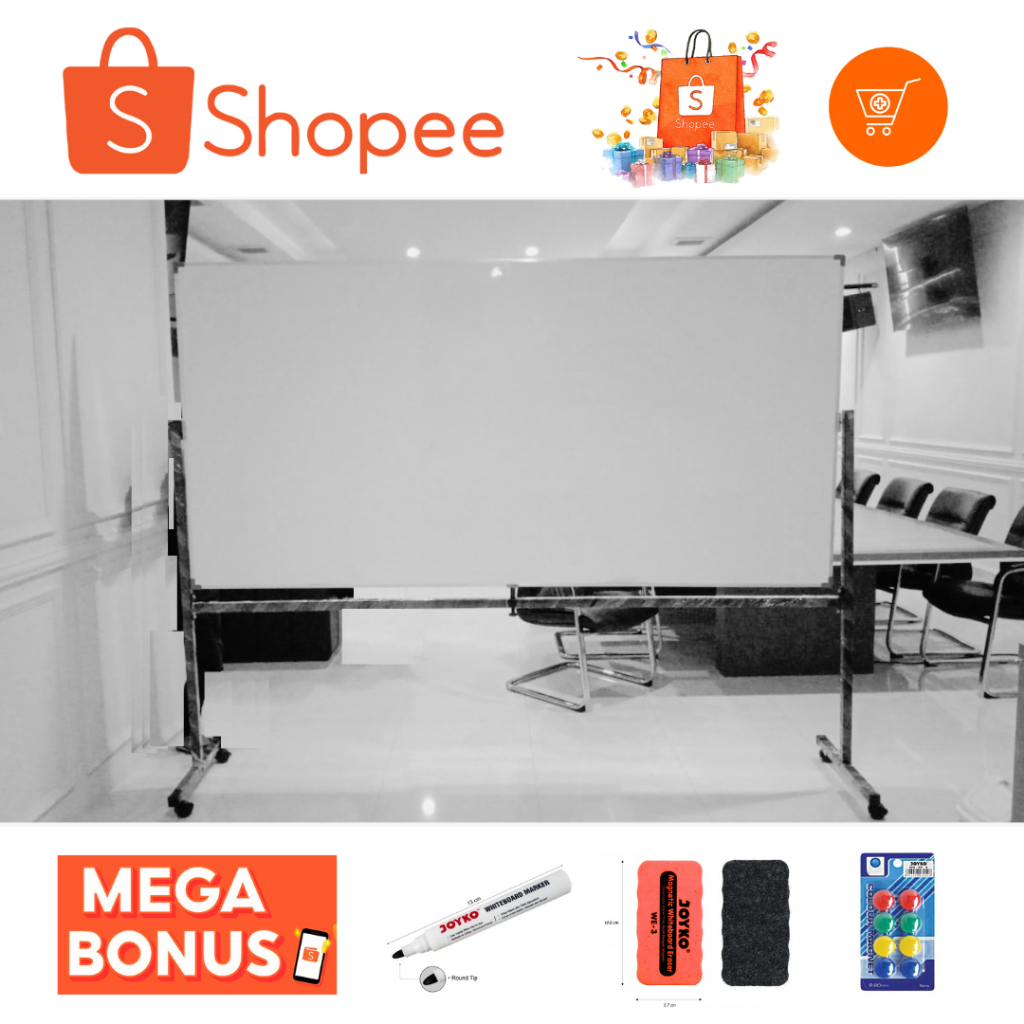 

Whiteboard 90x180 cm Standing Single Magnetic + Ongkir