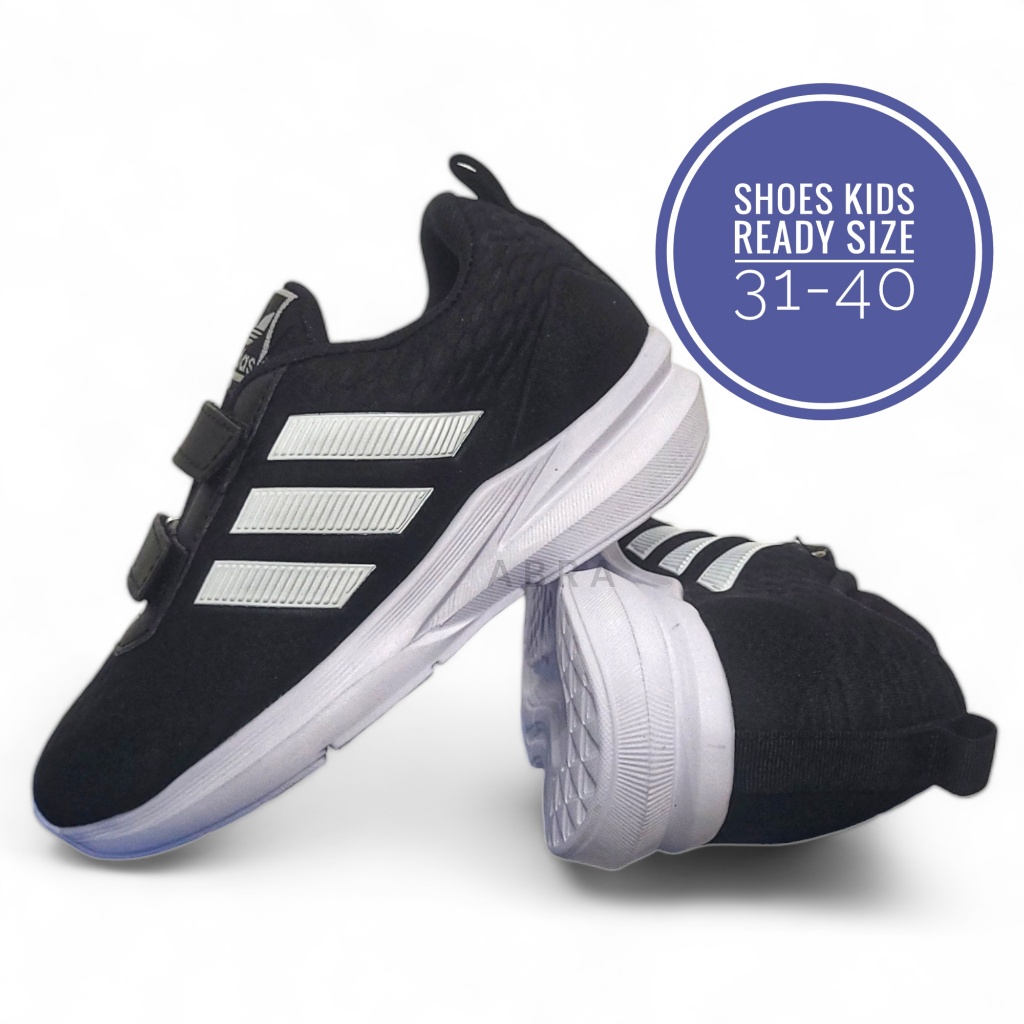 ABRA Sepatu Sekolah Anak Laki Laki Perempuan Hitam Putih Polos Adidas Run Falcon Kid Velcro Sneakers