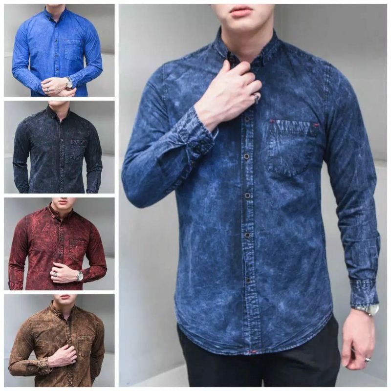 Grosiran Murah Kemeja Jeans Denim Pria Baju Pria Lengan Panjang Atasan Cowok Formal Dan Casual Pakai