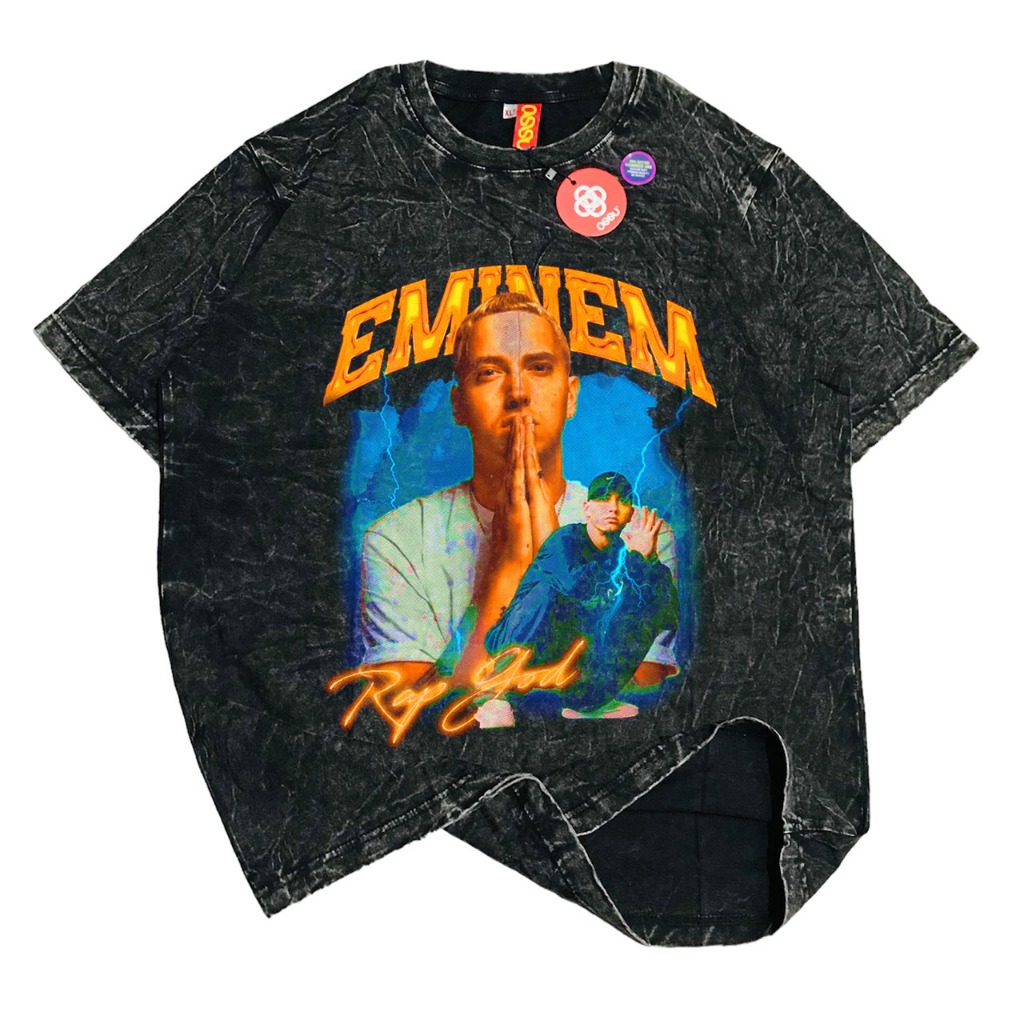 Ossu Official "Eminem Rap God" Reguler T-Shirt | Stone Wash | Black | White | Kaos Rapper Eminem Rap