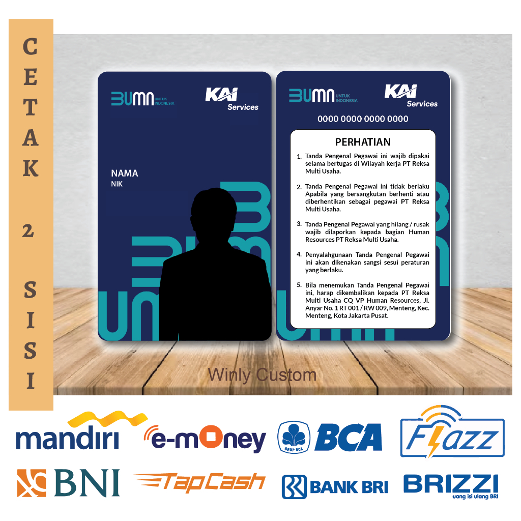 KARTU E MONEY ID CARD KAI SERVICE KARTU BUMN ETOLL EMONEY MANDIRI FLAZZ BCA TAPCASH BRIZZI - 2 SISI