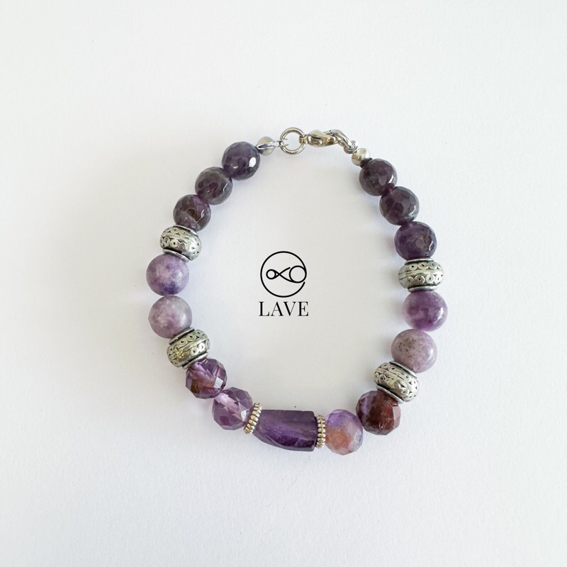 Amethyst Ghost Amethyst Lepidolite Crystal Bracelet