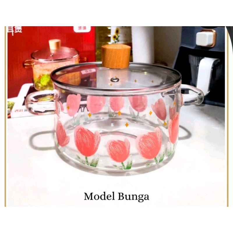 Panci kaca borosilicate / panci masak bahan kaca transparan/ panci sup bahan kaca