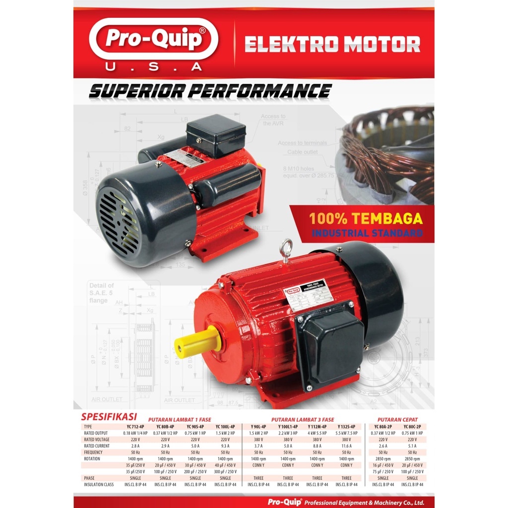 Dinamo Motor Penggerak 5HP 4P 1Ph 1450Rpm PROQUIP / Dinamo Elektro Motor Listrik 5Hp 4P 1 Phase 1450