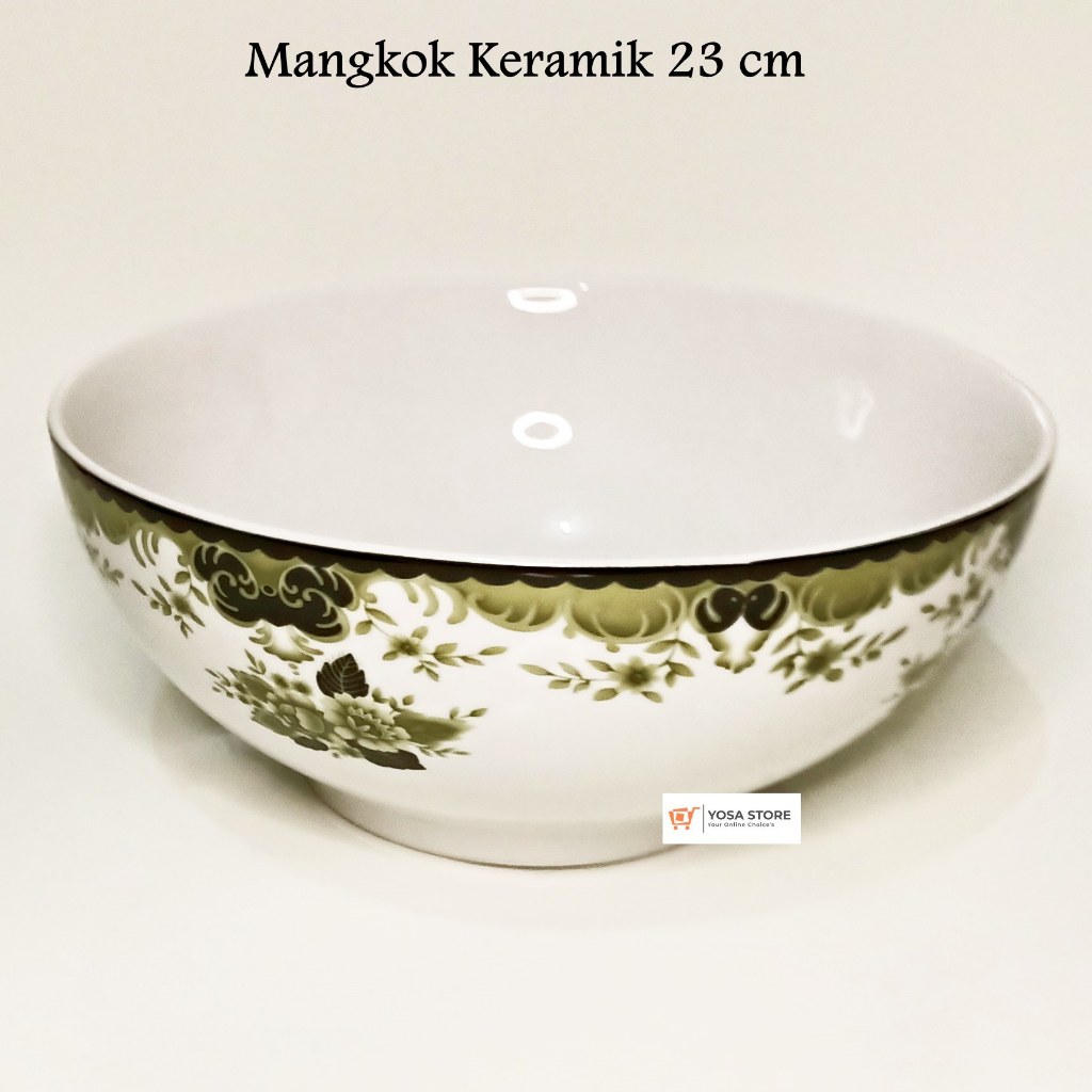 Mangkok Sayur Jumbo Keramik Motif Green Peony 9 Inch - 1 Pcs