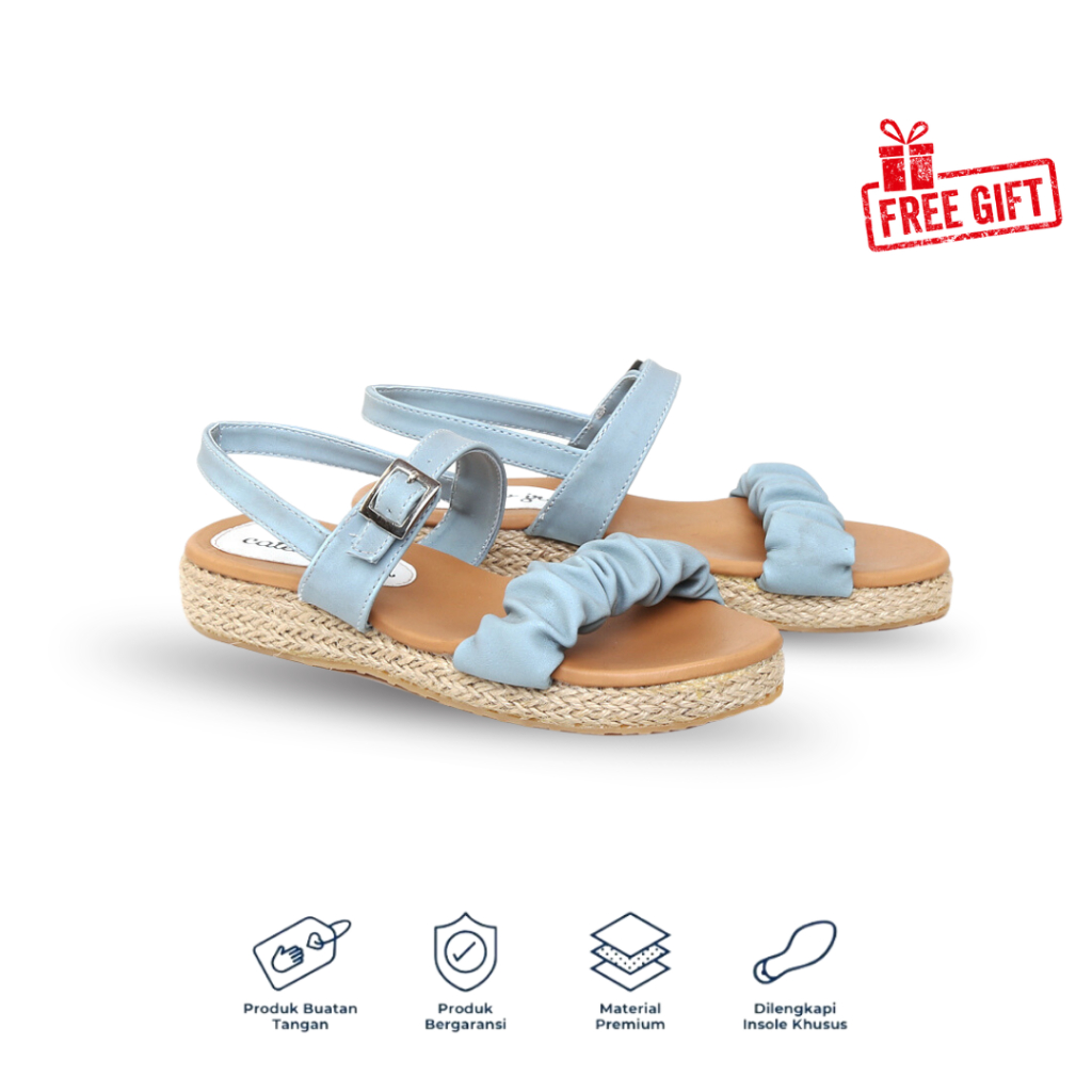 [FREE GIFT] Catenzo Junior - CAH 246 Sandal Anak Perempuan Casual Original Kulit Sintetis Biru Tosca