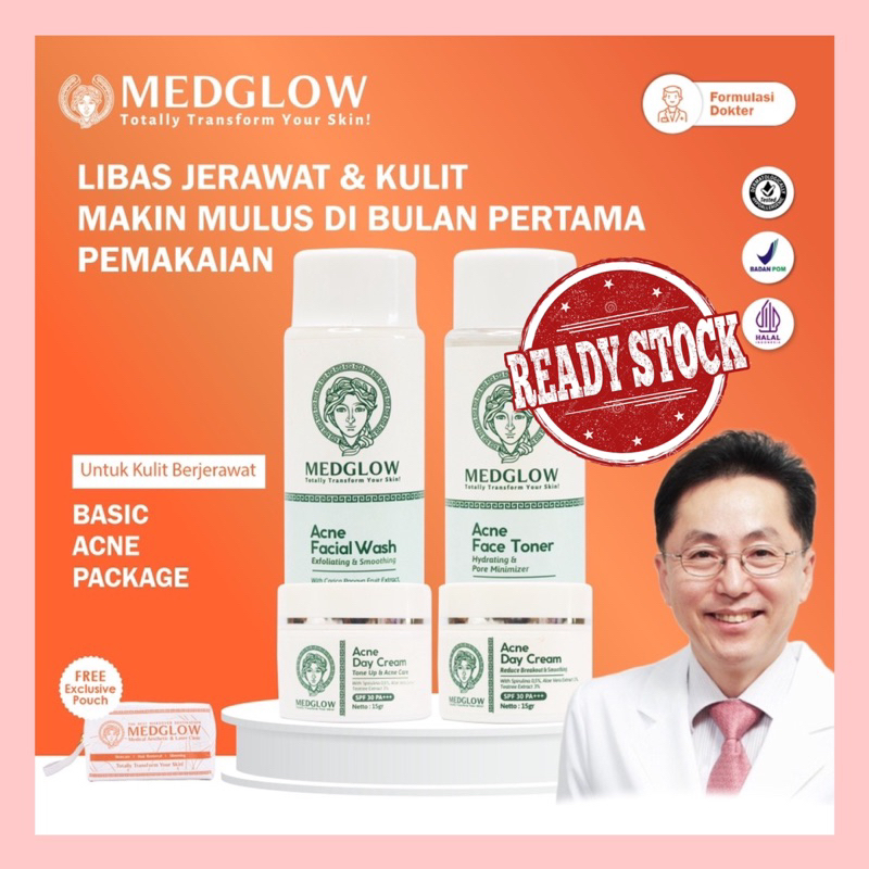 We Are Back MEDGLOW CLINIC Basic Acne Package + Bonus Tas Kulit | Paket Skincare Krim Pagi Malam Dok