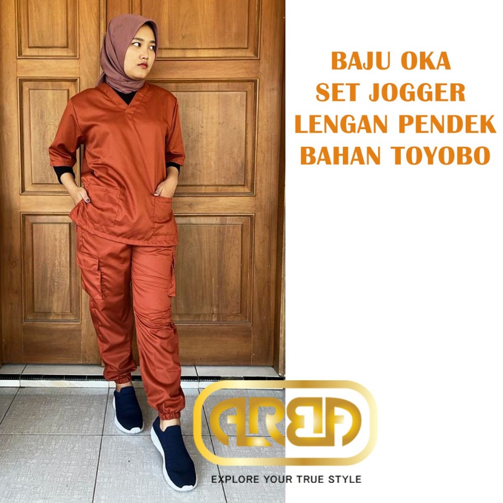 Baju OK JOGGER Cargo  Toyobo Scrub Lengan PENDEK, scrub Medis Lengan Kerut Bahan Toyobo PREMIUM ORIG
