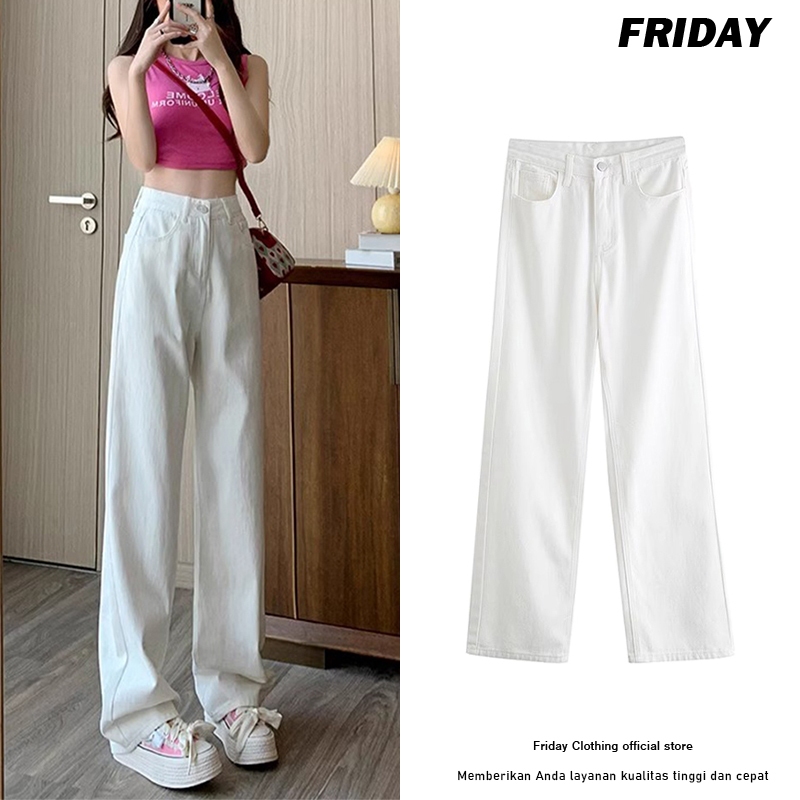 Friday Clothing Celana jeans longgar warna putih import terbaru Celana jeans lurus pinggang tinggi w