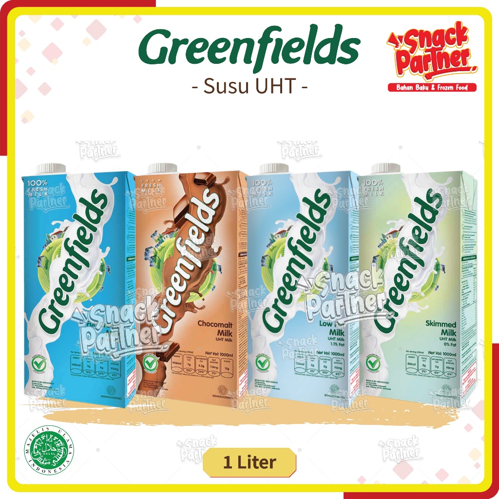 

GREENFIELDS Susu UHT 1 L - Full Cream Plain Choco Chocolate Coklat Chocomalt Skim Skimmed Low Fat GREENFIELD 1000 ML