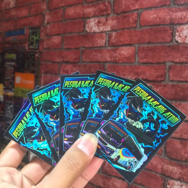 Stiker Bus Pesona Kacang Atom Sugeng Rahayu Hologram Cutting Lasser
