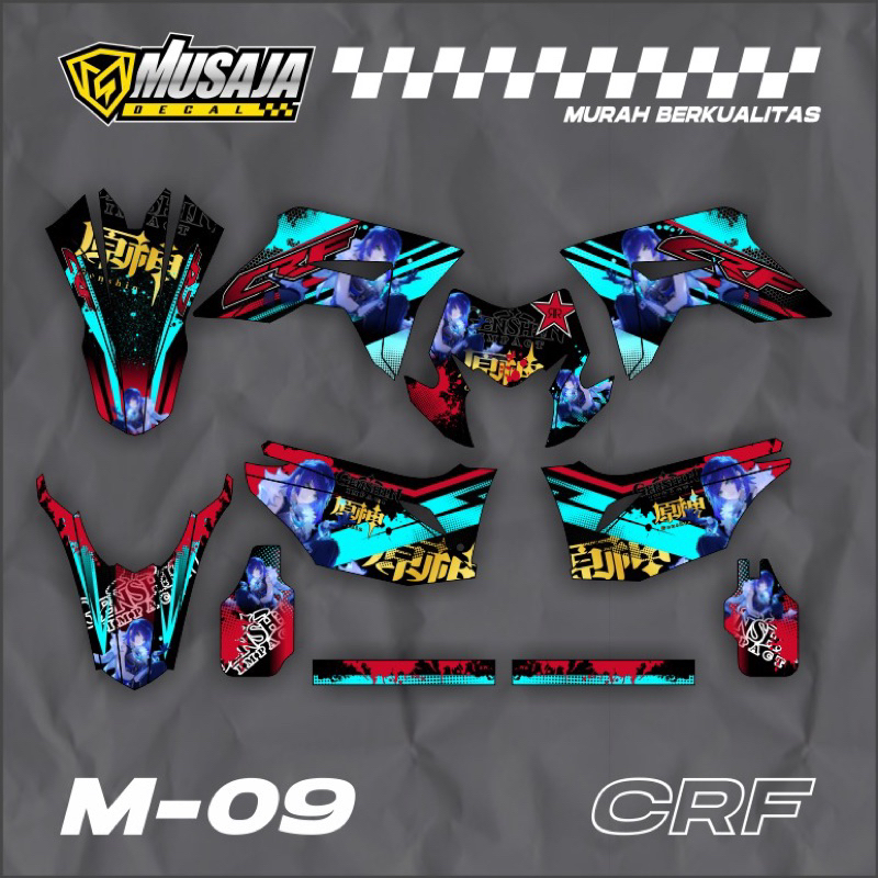 Decal CRF gensin impact biru merah gold fullbody - dekal crf 150 full custom