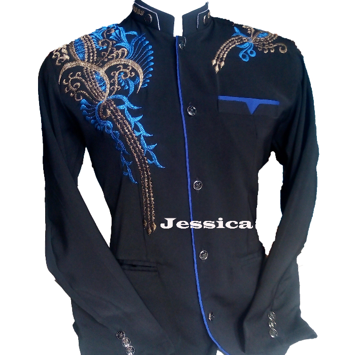Jas Koko Pria Jasko  Baju koko list bordir Dewasa Lengan Panjang Warna  hitm lis biru Terbaru 2024
