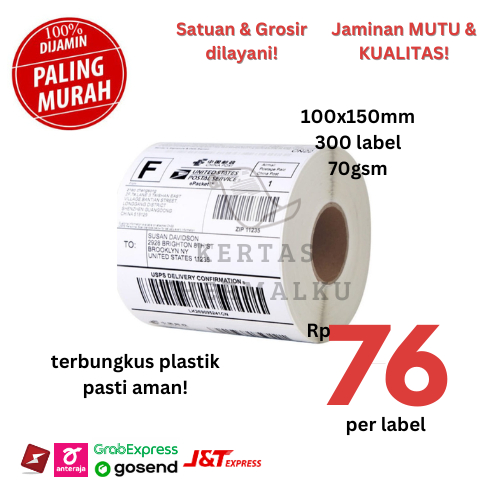 

STICKER KERTAS THERMAL LABEL 100X150 MM A6 300 LEMBAR