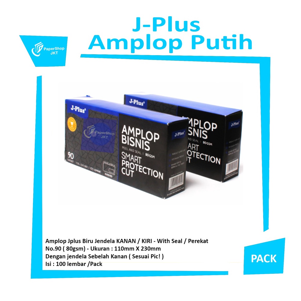 

Ready Stock.. JPLUS - biru amplop putih jendela kiri atau kanan no 90 80gsm 55