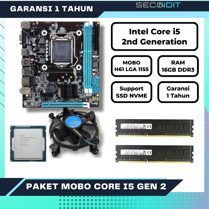 paket rakit motherboard intel core i5 ddr3 16gb baru garansi 1 tahun