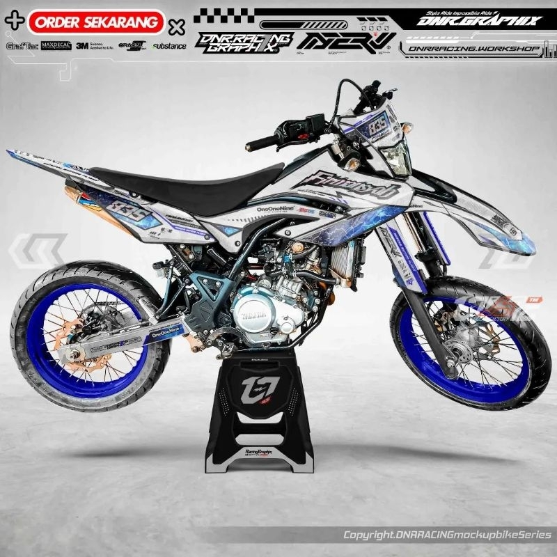 Decal Wr155, Klx, Crf, Dtracker, Gordon Supermoto/Motocross White Blue Lightning