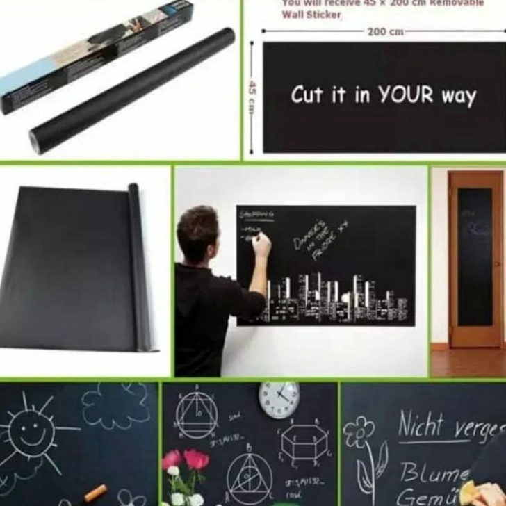 

Stok Banyak Papan Tulis Black Board wallpaper sticker Warna HITAM Size 45cm x 100cm