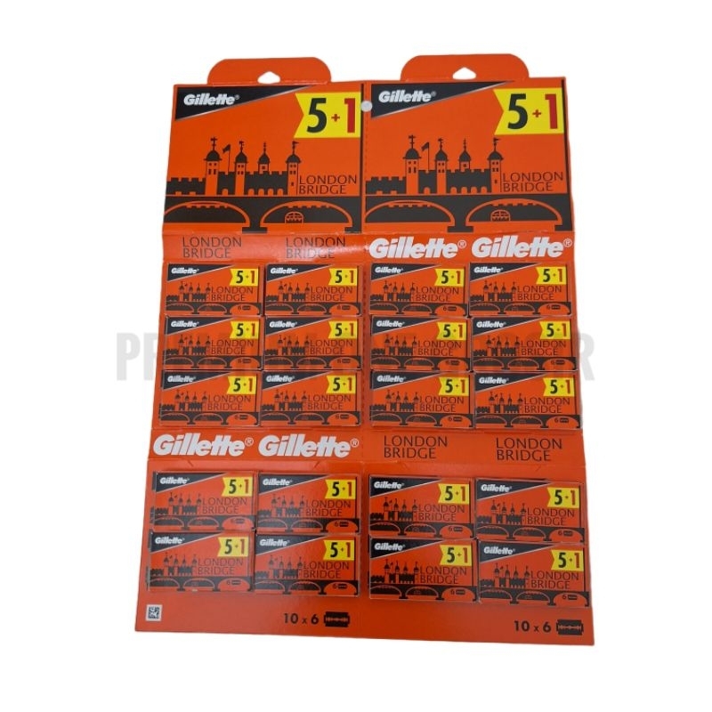 1 Papan Pisau Silet GILLETTE LONDON BRIGDE Asli Isi 20 Pack / Pisau Cukur / Pisau Isi Ulang