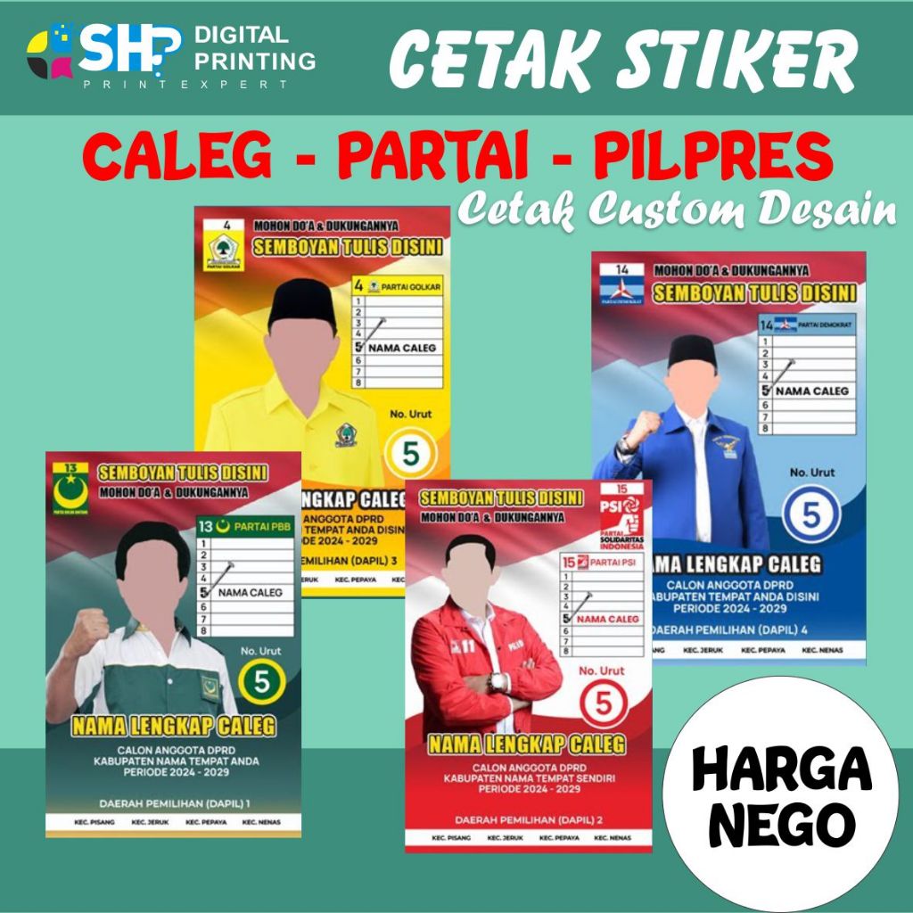 

Stiker Caleg Partai Pemilu Pilkada Pilkades Caleg Bebas Design