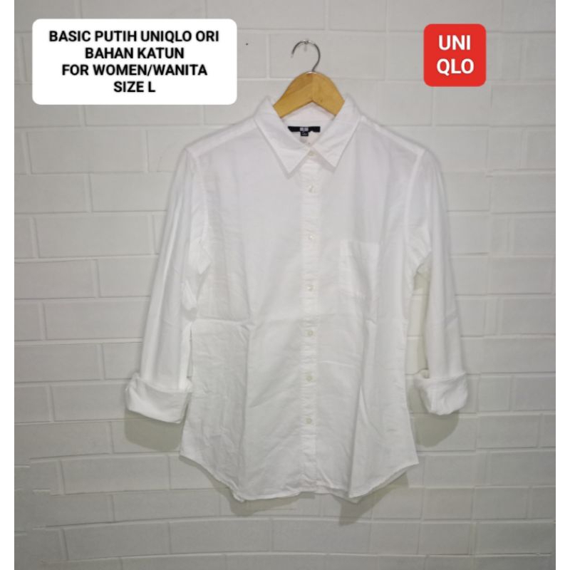 KEMEJA WANITA PUTIH UNIQLO ORI SIZE L BAHAN OXFORD