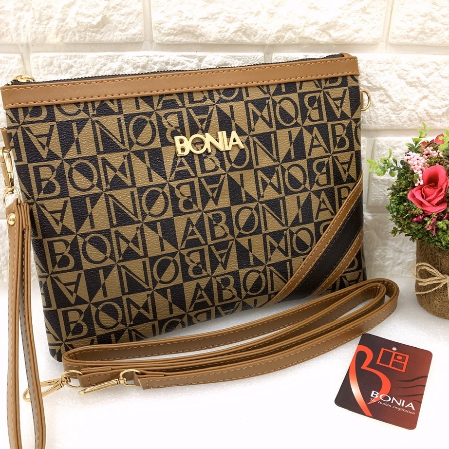 凸-_-凸 Tas Batam BONIA LINE Super Premium Import Clutch selempang wanita sling bag strip ❆