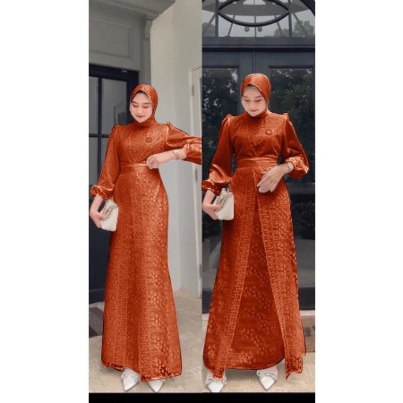 KALIA - BAJU DRESS GAMIS SATIN BROKAT BRUKAT WANITA MUSLIM UMROH PREMIUM UKURAN S M L XL XXL XXXL 3X